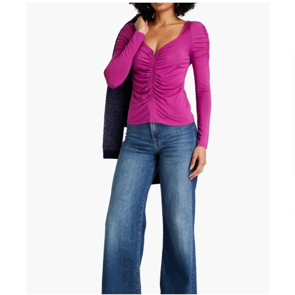 Veronica Beard Fuchsia Ruched Long Sleeve Top